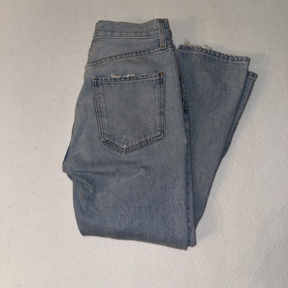 Agolde Riley High Rise Straight Crop Distressed Jeans Light Wash Blue Size 27